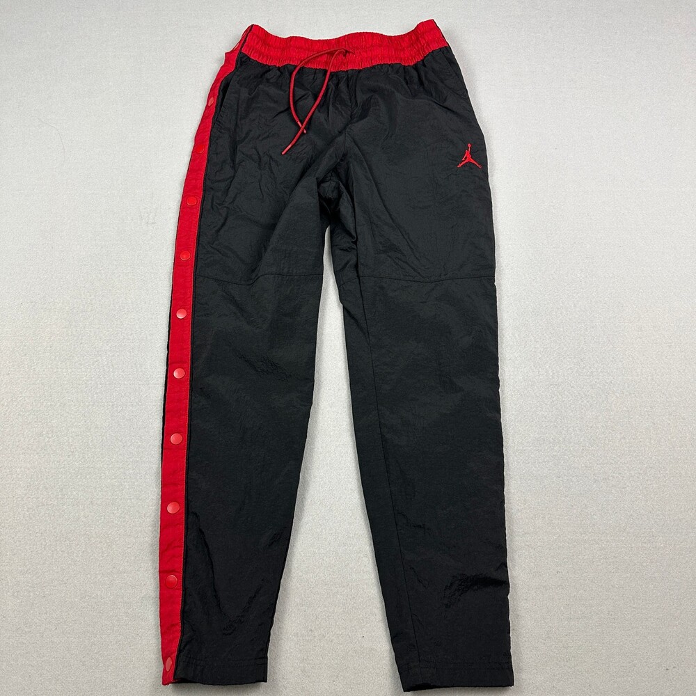 Jordan Pants Men Medium Black Red Jumpman Tearaway Snap Basketball Nylon M *